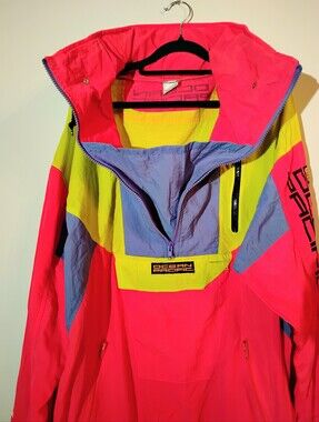 Vintage 80s 90s Ocean Pacific Neon Colourblock Anorak Jacket Pullover M